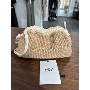 NWT Mansur Gavriel Mini Raffia and Leather Cloud Clutch